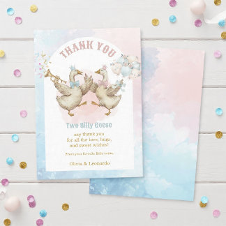 Two Silly Geese Boy & Girl Twins Birthday Thank You Card