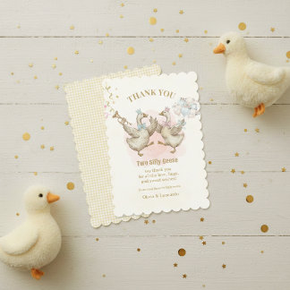 Two Silly Geese Twins Boy & Girl Birthday  Thank You Card