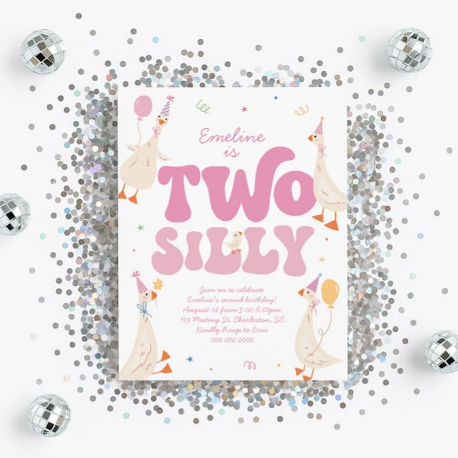 Two Silly Goose 2nd Birthday Invitation Girl Pink  (Creator Uploaded)