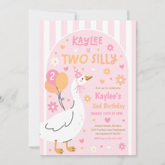 Two Silly Goose 2nd Birthday Party Spring Birthday Invitation