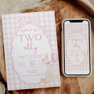 Two Silly Goose Birthday Invite Pink Gingham