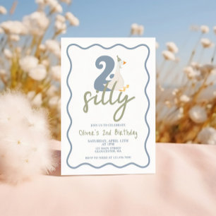 TWO Silly Goose blue and green 2nd Birthday Invitation