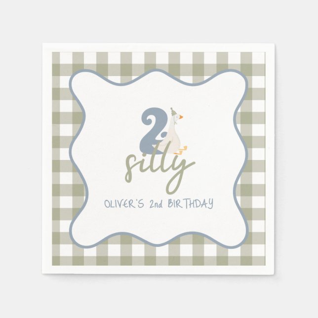Two Silly Goose blue and green 2nd Birthday Napkins (Front)