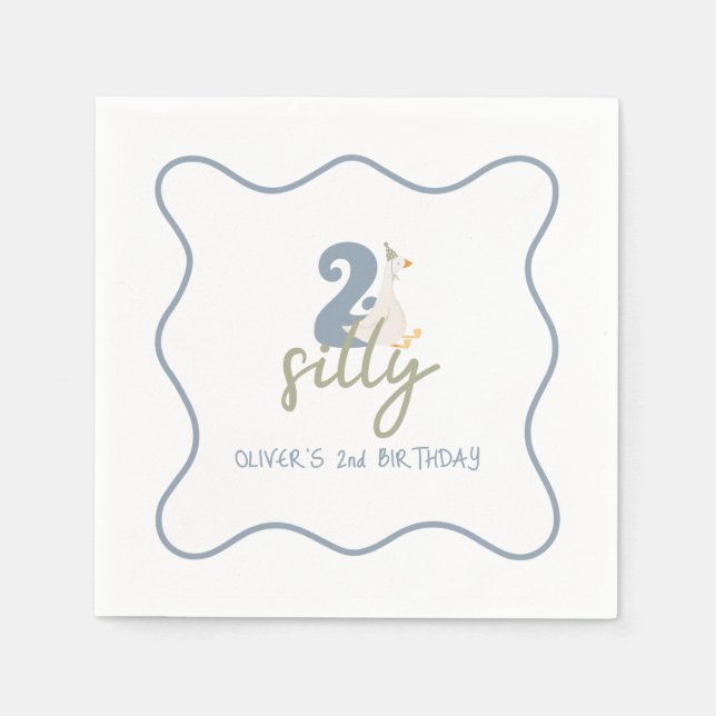 Two Silly Goose blue and green 2nd Birthday Napkins (Front)