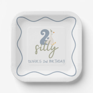 Two Silly Goose blue and green 2nd Birthday Paper Plates