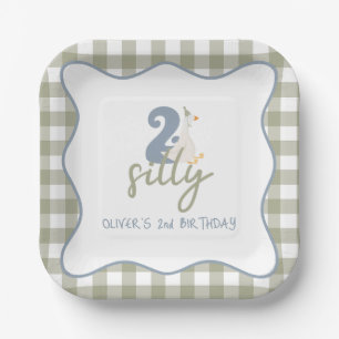 Two Silly Goose blue and green 2nd Birthday Paper Plates