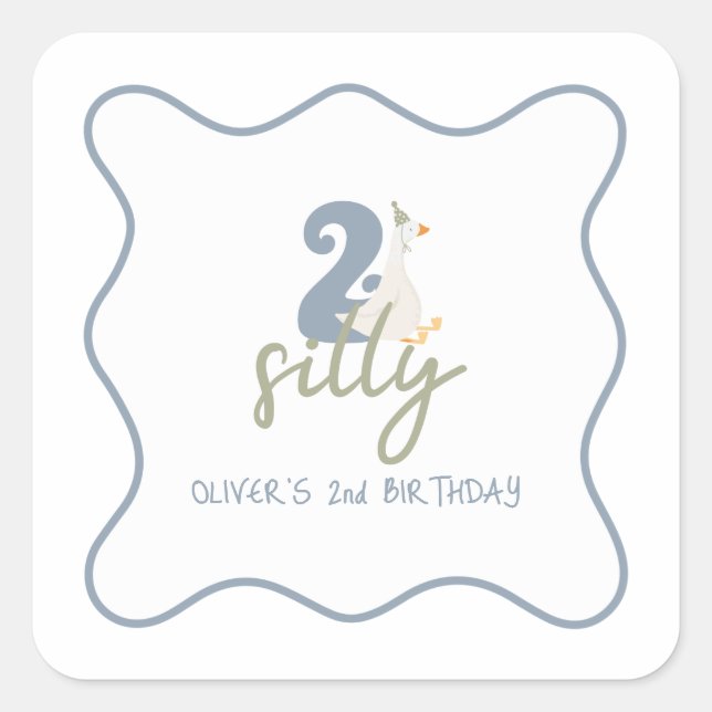 Two Silly Goose blue and green 2nd Birthday Square Sticker (Front)