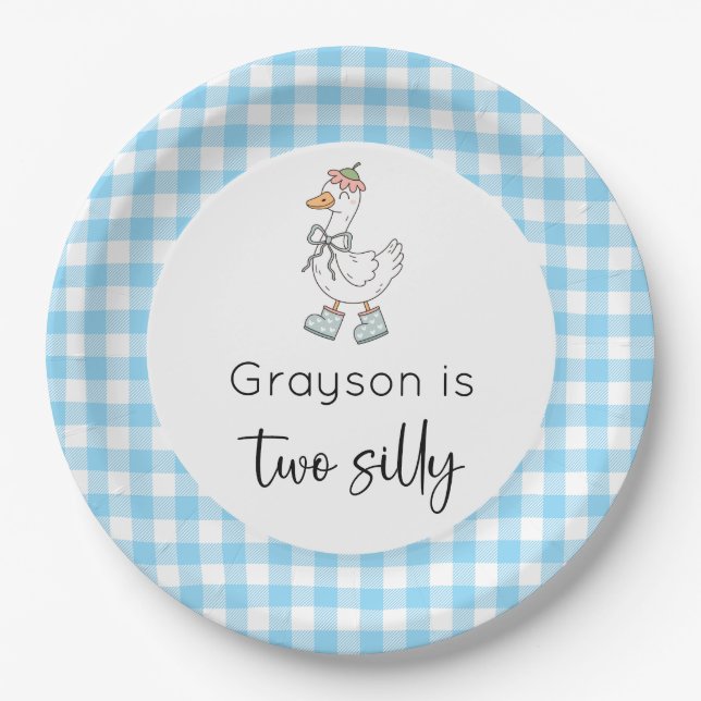 Two Silly Goose Blue Birthday Paper Plates (Front)