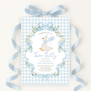 Two Silly Goose Blue Bow Girl 2nd Birthday Invitation