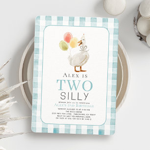 Two Silly Goose Blue Gingham Boy 2nd Birthday Invitation