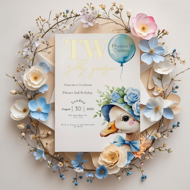 Two Silly Goose Boy 2nd Birthday  Invitation Foil Invitation (Creator Uploaded)