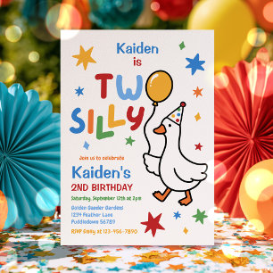 Two Silly Goose Boy Colorful 2nd Birthday Party Invitation