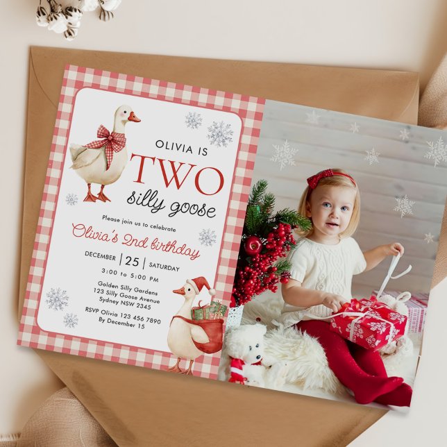 Two Silly Goose Christmas 2nd Birthday Photo Invitation (Creator Uploaded)