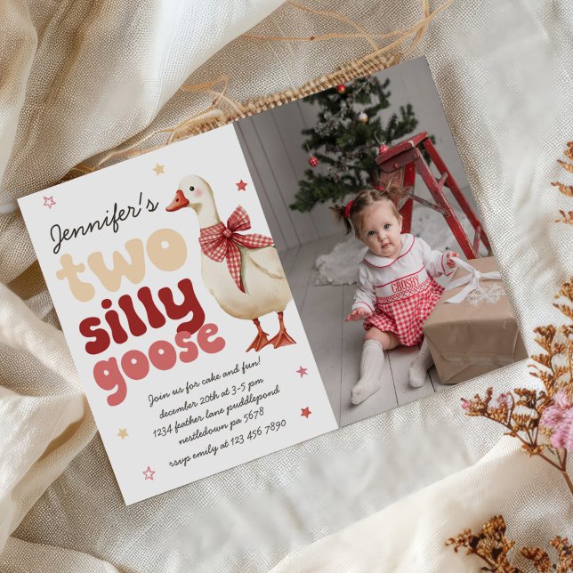 Two Silly Goose Christmas Bow 2nd Birthday Photo Invitation (Creator Uploaded)