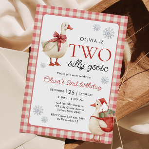 Two Silly Goose Christmas Gingham 2nd Birthday Invitation