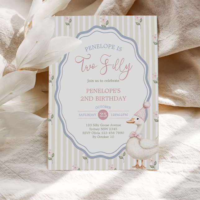 Two Silly Goose Floral 2nd Birthday Invitation (Creator Uploaded)