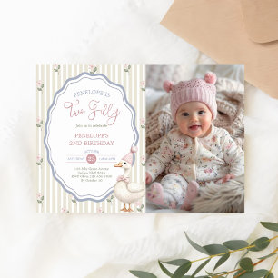 Two Silly Goose Floral 2nd Birthday Photo Invitation