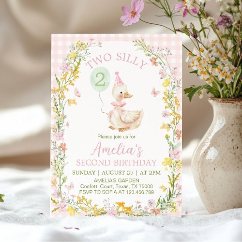Two Silly Goose Floral Pink Gingham Girl Birthday