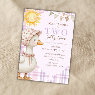 Two Silly Goose Girl 2nd Birthday Party Watercolor Invitation