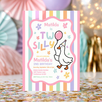 Two Silly Goose Girl Pastel 2nd Birthday Party Invitation