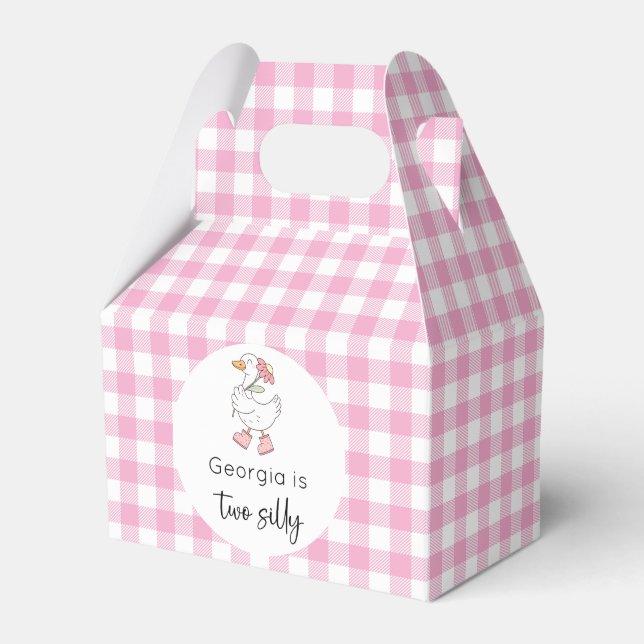 Two Silly Goose Pink 2nd Birthday Favor Boxes (Front Side)