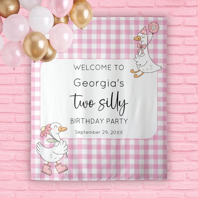 Two Silly Goose Pink 2nd Birthday Welcome Backdrop (Creator Uploaded)