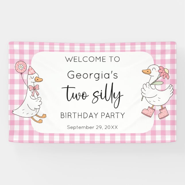Two Silly Goose Pink 2nd Birthday Welcome Banner (Horizontal)