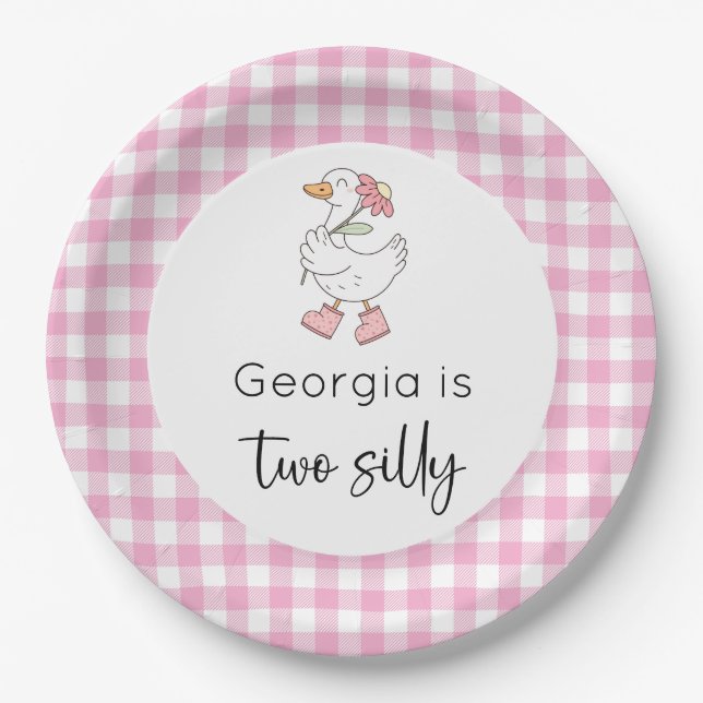 Two Silly Goose Pink Birthday Paper Plates (Front)