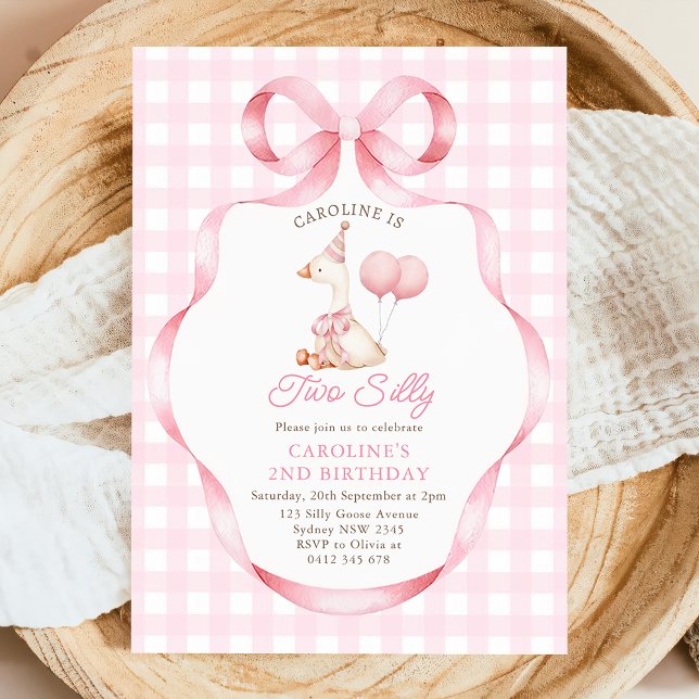 Two Silly Goose Pink Bow Girl 2nd Birthday Invitation (Creator Uploaded)