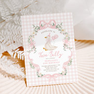 Two Silly Goose Pink Bow Girl 2nd Birthday Invitation