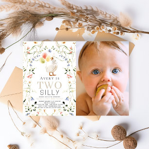 Two Silly Goose Wildflower Photo 2nd Birthday Invitation