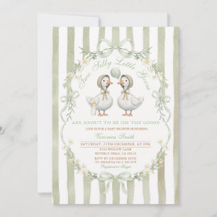 Two Silly Little Geese Baby Shower Twin Neutral Invitation