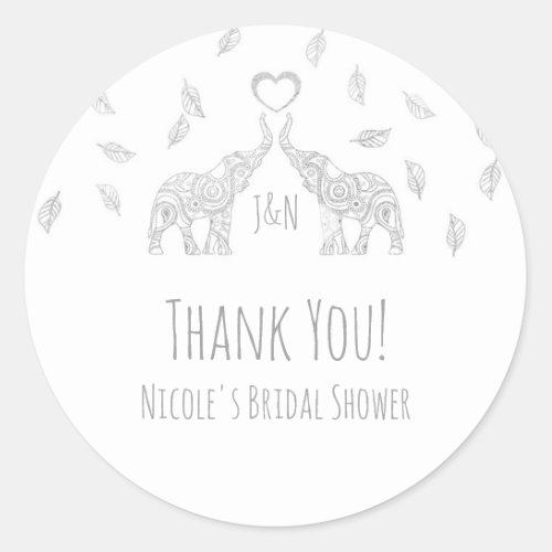 Two Silver Elephants  Fall Leaves Wedding Favor Classic Round Sticker