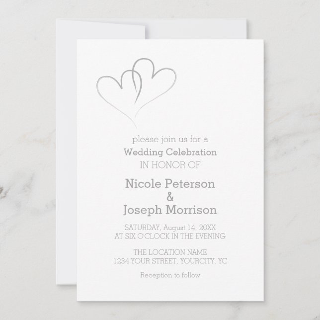 Two Silver Hearts intertwined Invitation (Front)