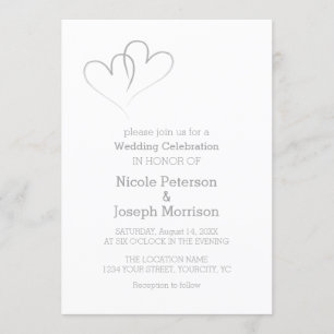 Two Silver Hearts intertwined Invitation