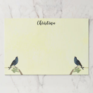 Two Singing Black Birds on Branch with Caterpillar Paper Pad