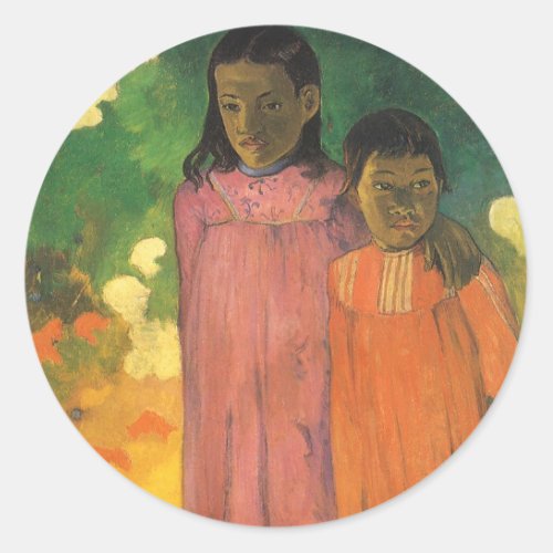 Two Sisters by Paul Gauguin Vintage Fine Art Classic Round Sticker