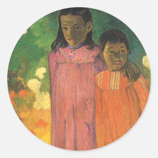 Two Sisters by Paul Gauguin, Vintage Impressionism Classic Round Sticker