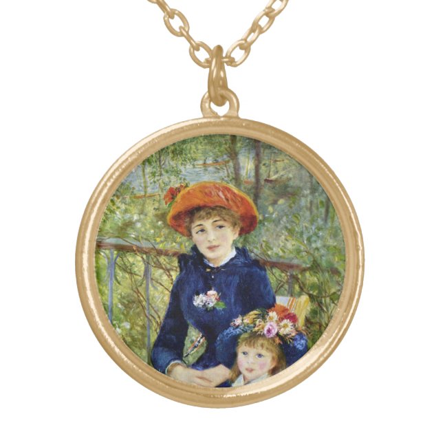 Two Sisters (On the Terrace) By Pierre Renoir Gold Plated Necklace (Front)
