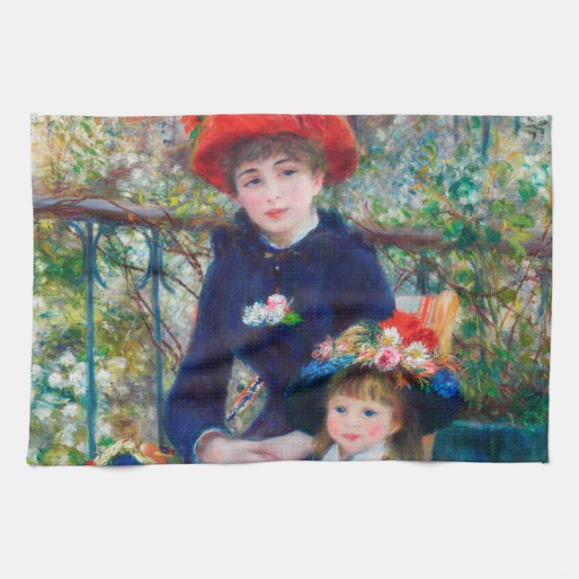 Two Sisters - Renoir Impressionist Painting 1881 Kitchen Towel (Horizontal)
