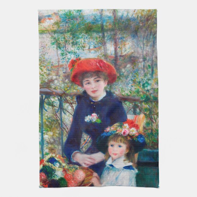 Two Sisters - Renoir Impressionist Painting 1881 Kitchen Towel (Vertical)