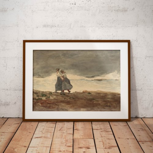 Two sisters walking by the sea poster
