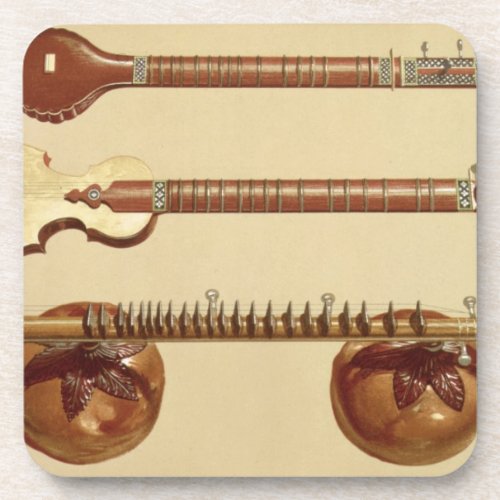 Two sitars and a rudra vina Indian from Musical Beverage Coaster