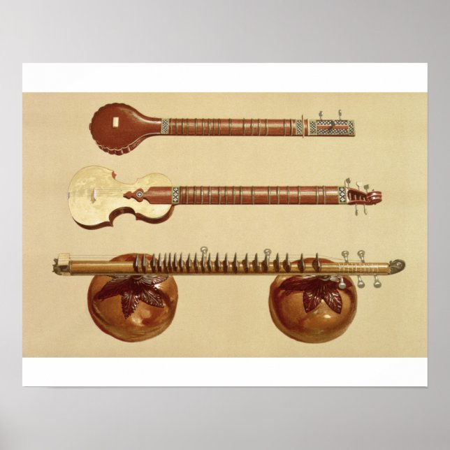 Two sitars and a rudra vina, Indian, from 'Musical Poster (Front)