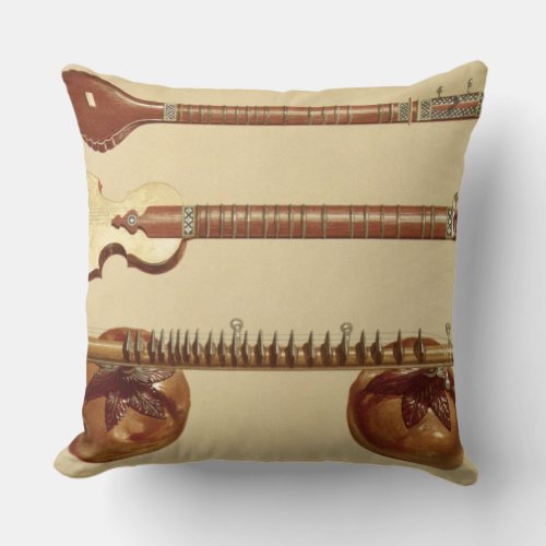 Two sitars and a rudra vina Indian from Musical Throw Pillow