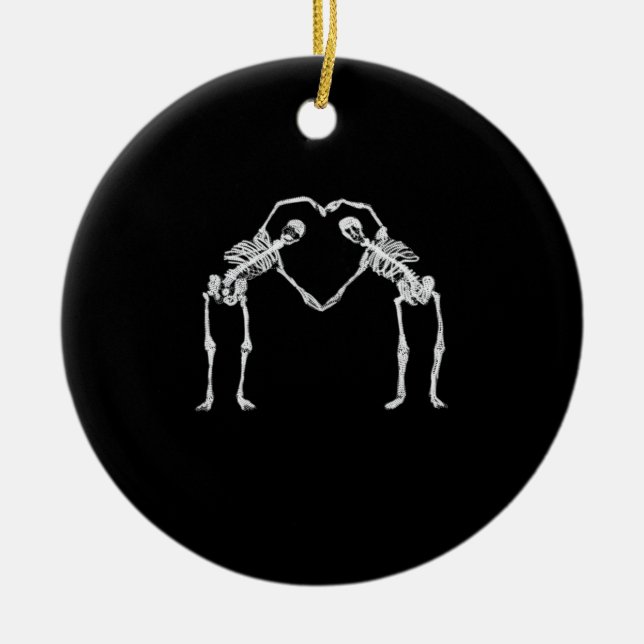 Two Skeleton Hearts Hands Classic Look Ceramic Ornament (Front)