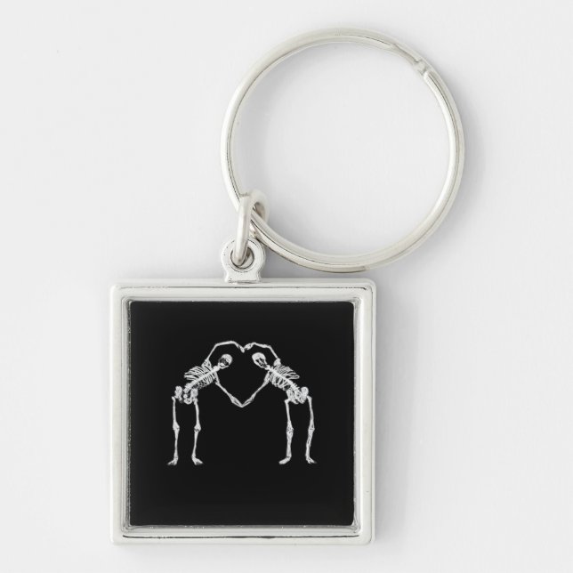 Two Skeleton Hearts Hands Classic Look Keychain (Front)