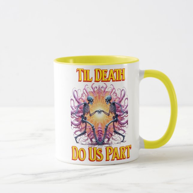 Two Skeletons Holding Hands Until Death Do Us Part Mug (Right)