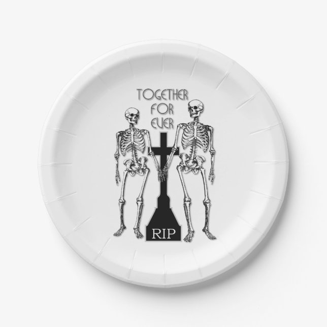 Two skeletons in love paper plates (Front)