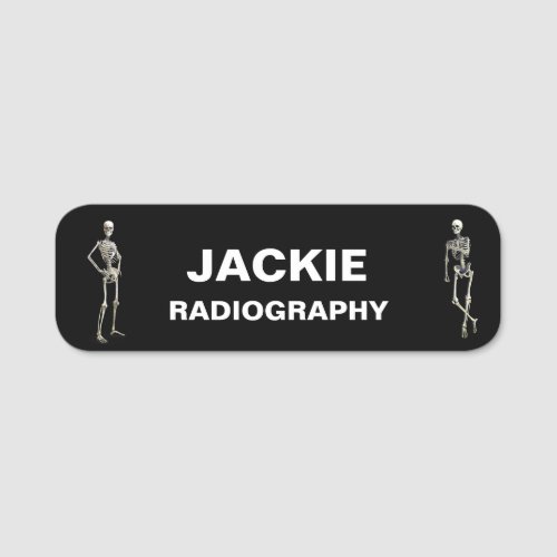 Two Skeletons Radiology Black Name Tag